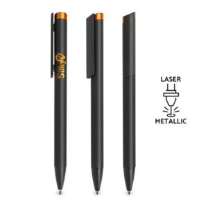 Esferográfica em alumínio, com acabamento em borracha Clipsy