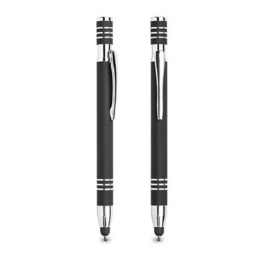 Esferográfica em alumínio, com acabamento em borracha, touch Chromy