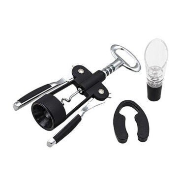 Set de vinho em aço inoxidável, com saca-rolhas, abre cápsulas, decantador e corta cápsulas Finwine