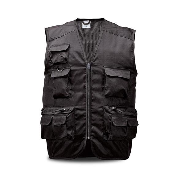 Colete multi-bolsos em sarja de algodão, fecho em nylon Safish