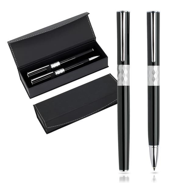 Conjunto de esferográfica e roller em metal, estojo de oferta Crystal