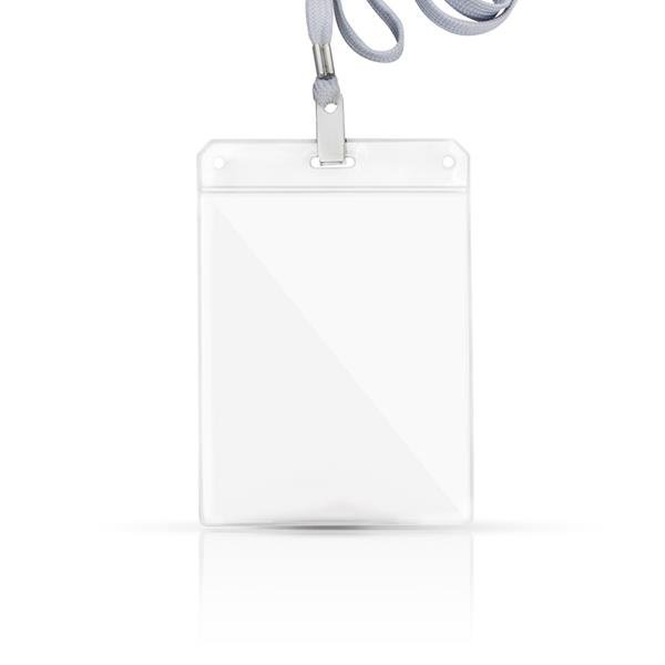 Identificador em PVC, com lanyard em poliéster Badgeyard